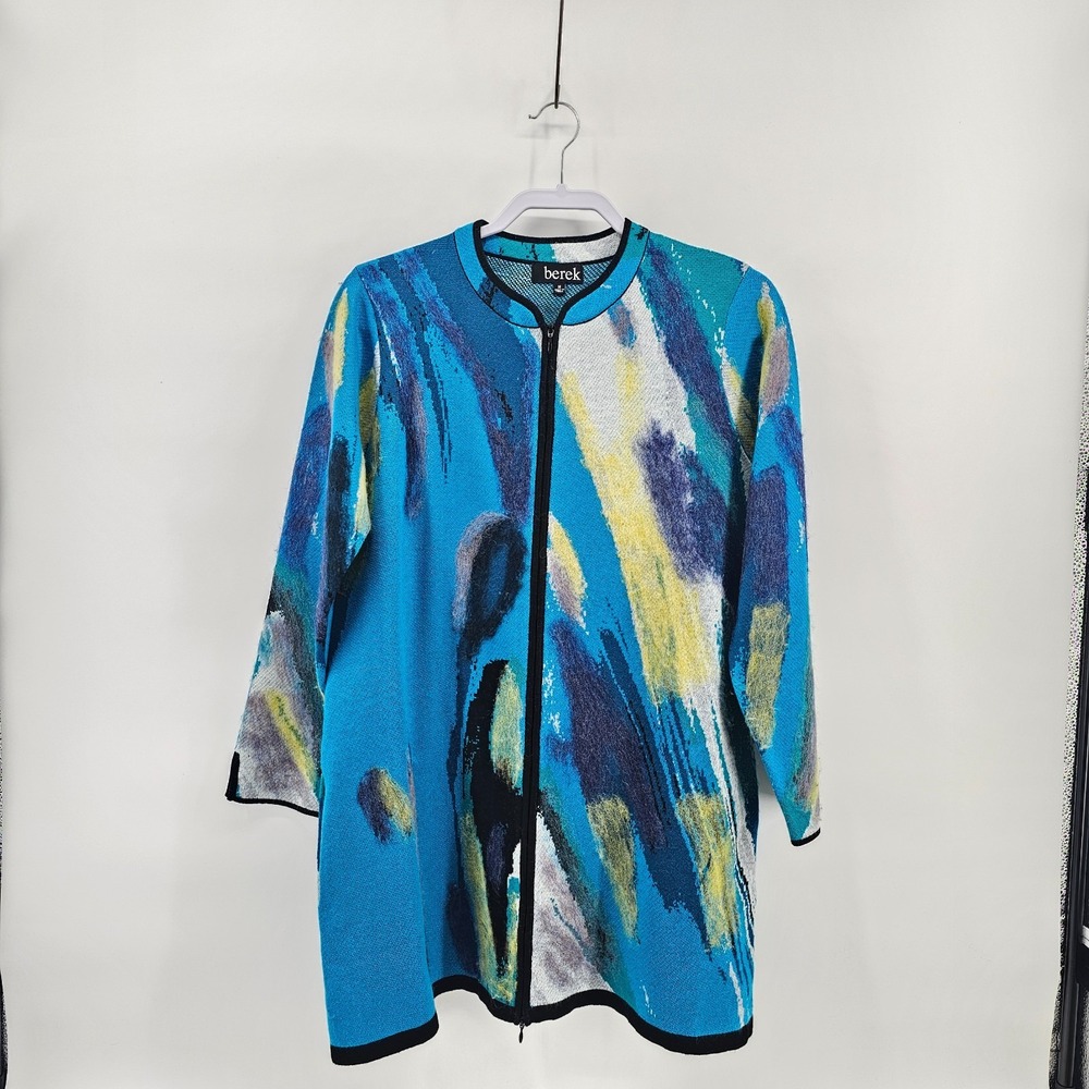 Women's Berek Full Zip Sweater Jacket Abstract Pockets Size M